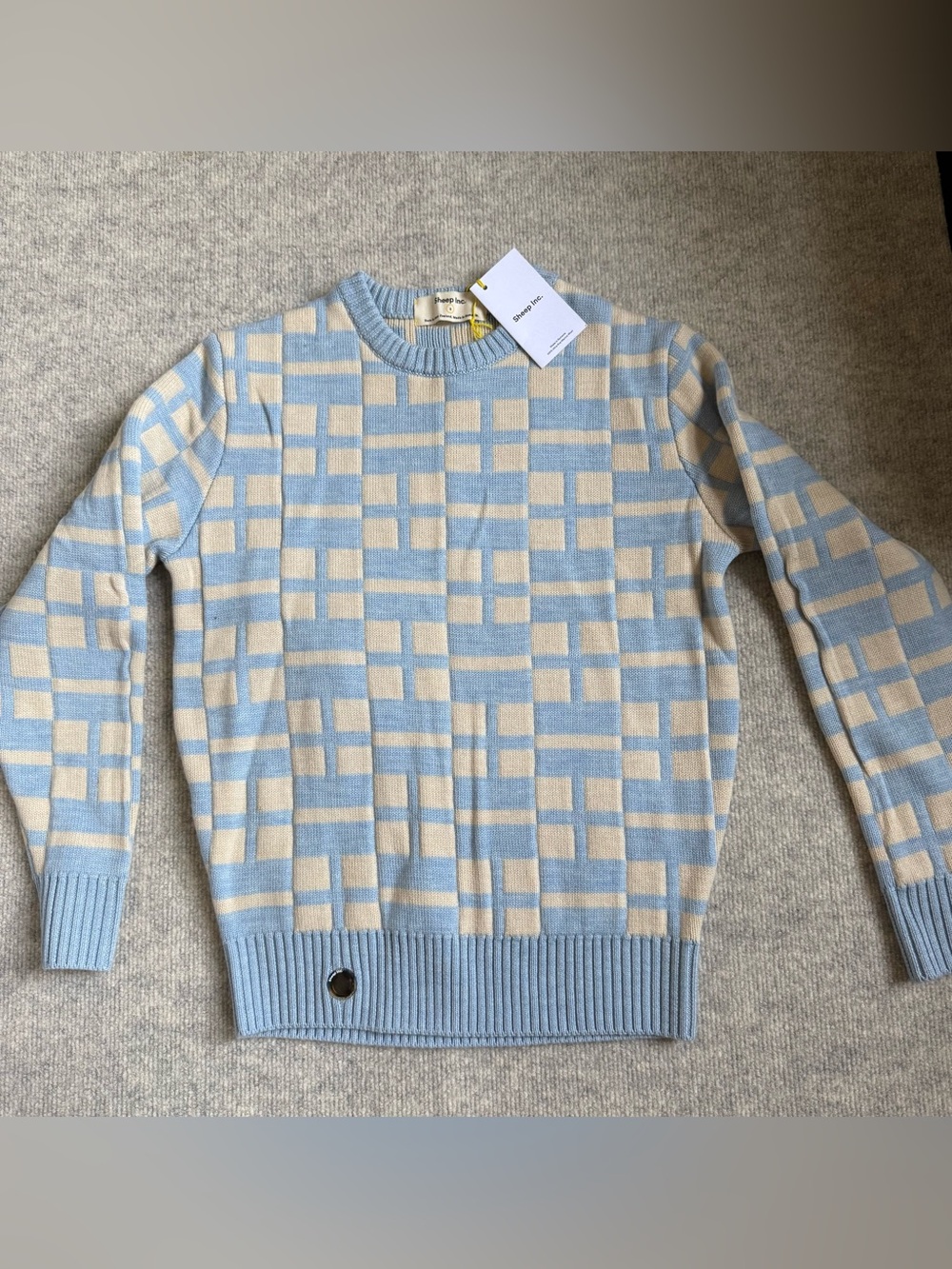 Sheep—Men's Geometric Crewneck Sweater in Light Blue and Beige